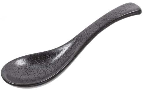 iplusmile Black Ceramic Japanese Spoon Retro Asian Soup Spoon for Ramen Dumplings and Noodles Kitchen Tableware