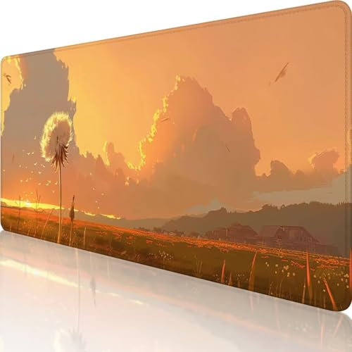 Gelb Mauspad XXL 800 x 300, Erweiterte Groß Mousepad Landschaft, Wasserfest Schreibtischunterlage Vernähte Kanten Design, Mouse Pad mit rutschfeste Gummibasis für Pc Büro Deko, Geschenk Frau b-3