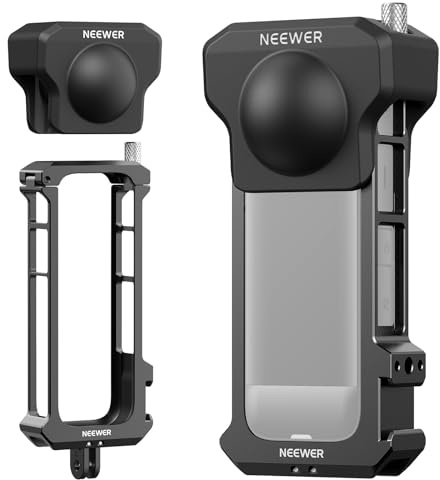 NEEWER Kamerakäfig für Insta 360 X4, Schutzhülle kompatibel mit Insta360 X 4 Videostativ mit schneller Freigabe aus Alulegierung, Montagestück, 1/4 Gewinde, Objektivdeckel, Action Kamera Zubehör