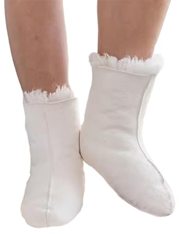 Reyox Homme Chaussettes de Bottes en Peau de Mouton, Chaussette Intérieur de Bottes, Doublure Chaude pour Bottes en Caoutchouc 20cm Haut Blanc 39 EU