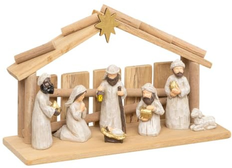Atmosphera - Crèche de noël avec 7 santons 30x18cm résine