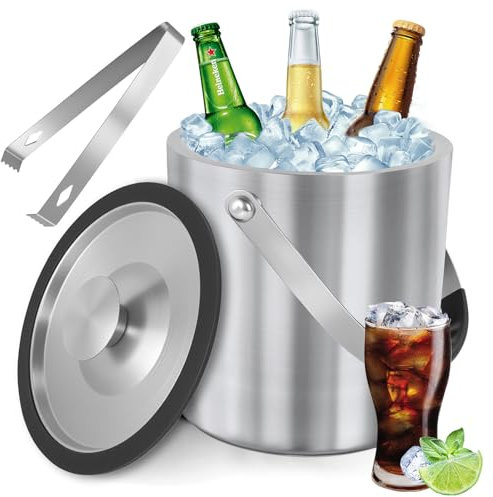 BBWELL Contenitore del Cubetto di Ghiaccio,2L Secchiello Ghiaccio,Acciaio Inox A Doppia Parete Isolante,Con tappo in silicone,clip e filtro in acciaio inox,Ideale per Cocktail Bar, Feste, Champagne