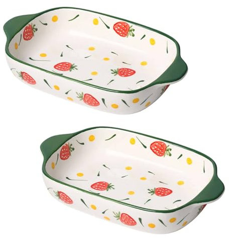 LYVQZPWLR El horno de cerámica, Fuentes for horno, juego de 2 moldes pequeños for lasaña, fuente de cerámica for horno de 600 ml, bandeja rectangular for hornear profunda(Green)