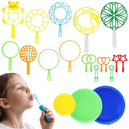 JWTRSVTY 20PCS Seifenblasen Blase Zauberstabm, Bubble Maker Spiele, Kinder Seifenblasen Set, mit Tablett, Groß Seifenblasen Stab Und Seifenblasen Blasringe, für Kindergeburtstag,Strand,Garten,Hochzeit