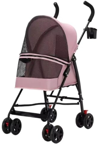 Bärbar Hundvagn Kattvagn Hopfällbar Husdjursvagn Med 4 Hjul Bärbar Hundvagn Kattvagn Med Ficka, Mugghållare För Små Hundar Katter Husdjursvagn med Hjul(Pink)
