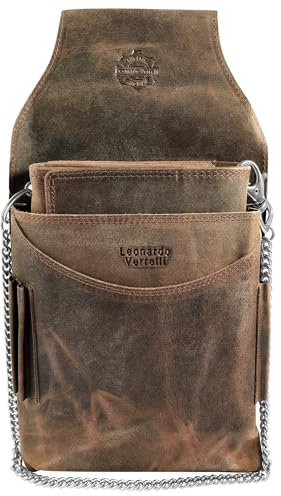 LEONARDO VERRELLI Kellner Geldbörse aus Leder, Kellnerbörse, Taxi, Gastronomie, Geldbeutel, Damen Herren Portemonnaie mit oder ohne Holster, Steck-Tasche, mit Kette und großem Münzfach (Braun)