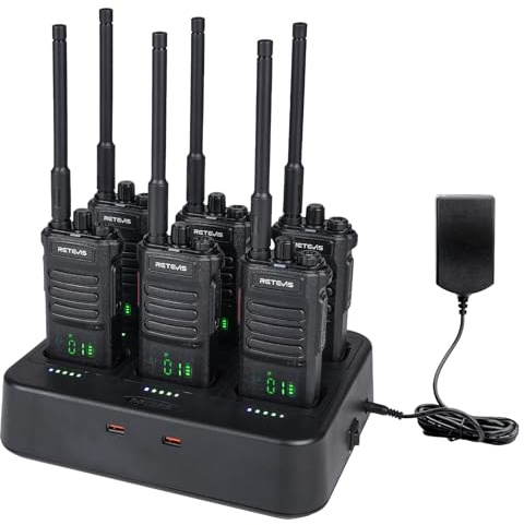 Retevis RT86 Walkie Talkies, Long Distance Walkie Talkies for Adults, 2 Way Radio with 6-Way Socket, Remote Alarm, 2600mAh, Rugged Professional 2 Way Radio for Constuction, Warehouse (Black, 6PCS)