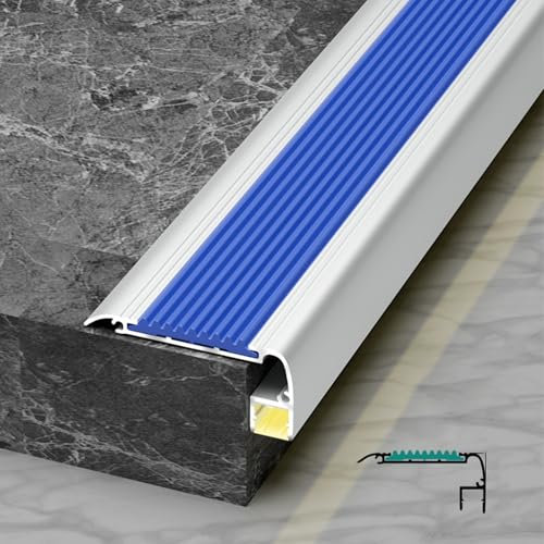 WLCGYD Treppenkantenprofil Kantenschutz Fliesentreppenkanten Mit LED-Kanal, Metall-Stufenkantenschutzleisten Für Laminatböden, Aluminium-Stufenkanalabdeckung(5pc Blue,L-150cm(59))