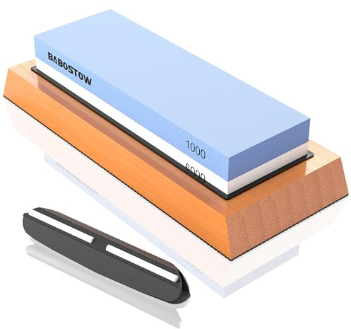 BABOSTOW Premium Whetstone Knife Sharpening Stone 2 Side Grit 1000/6000 Waterstone- Whetstone Knife Sharpener & Honing Stones - NonSlip Bamboo Base & Angle Guide