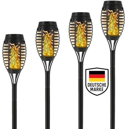 mucHome Solarlampe für Außen Gartenfackel mit realistischem Flammeneffekt 51cm Wasserdicht Solarleuchte Solar für Garten Balkon Deko Beleuchtung (4 Stück)