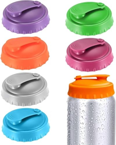 6Pcs Silicone Can Lids for Fizzy Drinks - Reusable, Spill Proof Can Covers - Tin Can Covers Lids for Soda, Beer, Juice, Cola, Sparkling Water - Fits Standard Size Cans