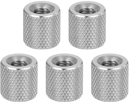 sourcing map 5 Stück M5 flache gerändelte Rändelmuttern, 304 Edelstahl, flacher Kopf, diamantgerändeltes Durchgangsloch, Einstellmuttern für Elektronik, Maschine, D10 x H10 mm