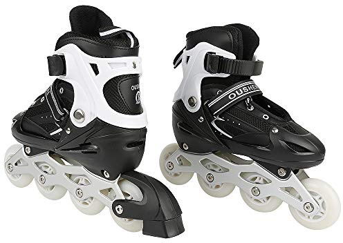 Roller Enfant Patins à roulettes pour Garçons et Filles, Patins à roulettes réglables pour Enfants 3 à 9 Ans, Lumières Amusantes pour Débutants (Noir, S(27-32))