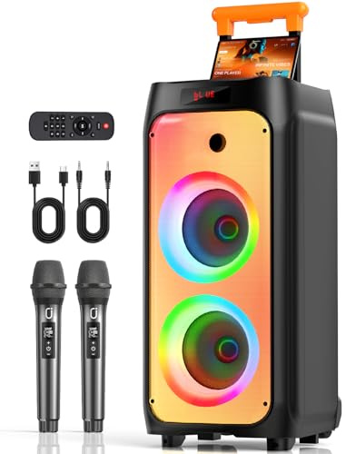 HWWR 500W Karaoke Machine with 2 Wireless Mics and Trolley Wheels