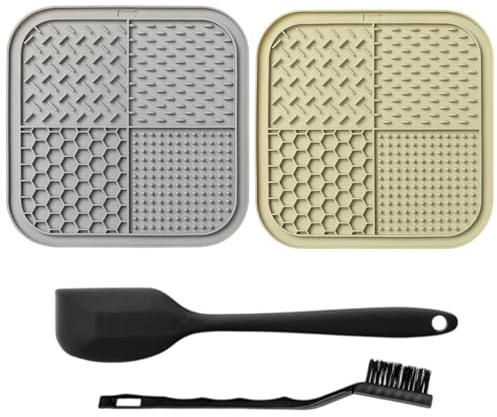 Culinavog 2 Pezzi Tappetino da Mangiare, Tappetini per Leccare Cani, Silicone Alimentare, con Forti Ventose AntiscivoloCane, Pad Leccare con Spatola, Spazzola, Alimentatore Lento per Cani, Yogurt