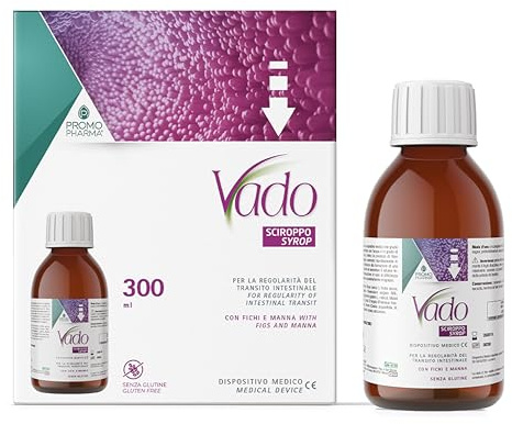 Vado Sciroppo Fichi e Manna - Lassativo Naturale Delicato e Non Irritante per Stitichezza, Costipazione e Gonfiore Addominale - Regola il Transito Intestinale - Dispositivo Medico - 2x150 ml