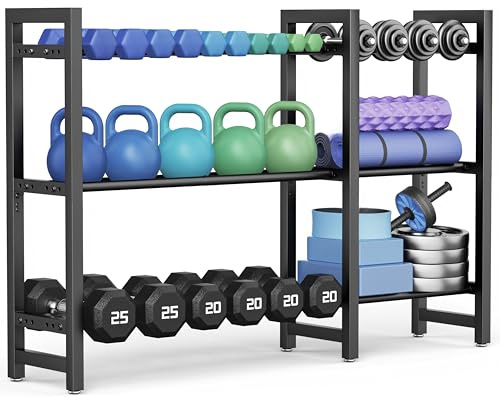 Dumbbell Rack 3-Tier Weight Stand Dumbbell Storage 50In Length For Home Gym Adjustable Spacing