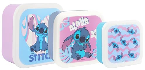 Disney Stitch Stackable Lunch Boxes - Set of 3, Durable & Eco-Friendly, Ideal for Kids & Lilo & Stitch Fans - Perfect for School, Picnics & Travel