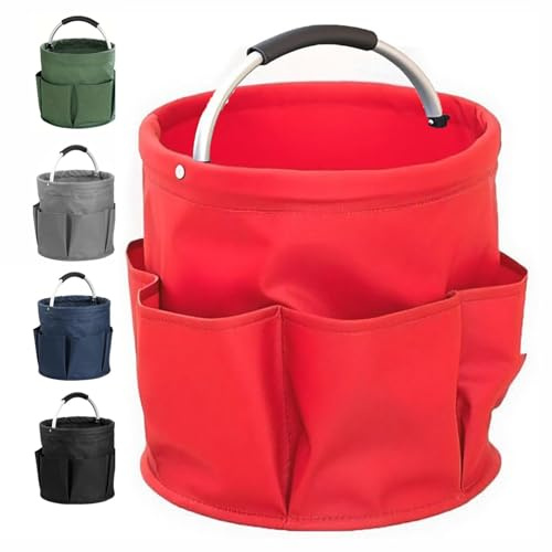 Cubstone Tool Bag 17L Cleaning Bag with Handle,Foldable Oxford Fabric Storage Hamper, Multi Pocket Cleaning Caddy Bag Multifunctional Organiser for Picnic Bath Shopping(Red,B)