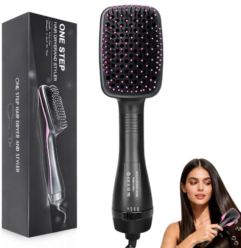 Weciau Hair Dryer Brush, 3 in 1 Wet to Dry Hair Straightener with Negative Ion, 270°F-350°F Hot Air Brush with 3 Heat Settings and Tangle-Free Swivel Cord, Styling Comb for All Hair Types