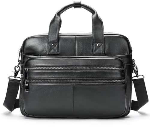 Herrväska i läder, laptopväska, affärsväska, datorväska, vintage, stor kapacitet for arbete Portfölj(Schwarz)
