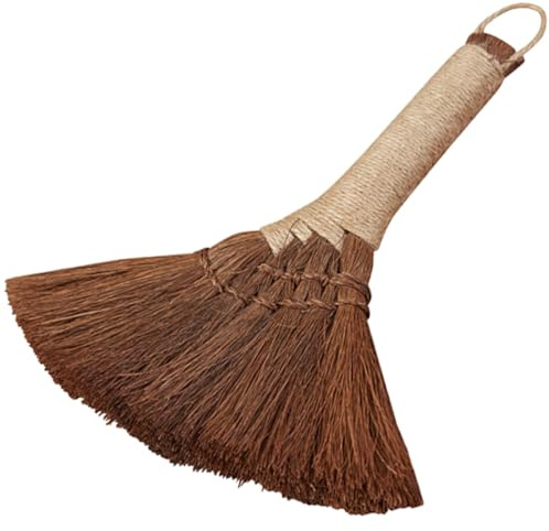 Operitacx Small Dusting Broom 30 CM Natural Palm Fiber Handheld Brush with Wooden Handle for Indoor Household Sweeping