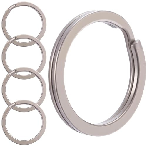 Beebeecraft 5 Llavero de Titanio Anillas de Llavero de Metal Resistentes de 25x2.5mm Anillas Grandes Plateadas para Llaveros Llaves de Casa Y Coche.