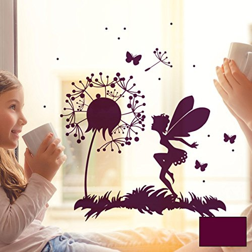 Fensterbild Wandtattoo Pusteblume Fee Schmetterlinge & Punkte Fensteraufkleber Fenstersticker M2093 - ausgewählte Farbe: *beere* ausgewählte Größe: *M - 32cm breit x 32cm hoch*