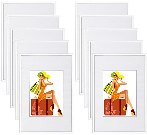 WOLTU Bilderrahmen 13x18, 10er set, Kunststoff Fotorahmen mit Passepartout | Weiß, Posterrahmen New Lifestyle für Poster, Fotos, bruchsichere PS-Platte, aufhängbar u. aufstellbar, Collage-Wanddeko
