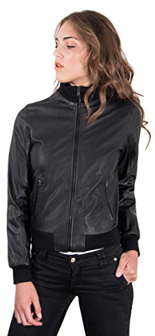 D'Arienzo Bomber in Pelle Nera Donna Made in Italy Primaverile Giacca Giubbotto Moto Vera Pelle Made in Italy G155 Nero/S