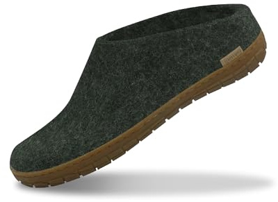 Glerups 100% quality wool mix Slipper with rubber sole - Unisex Slip-on - Forest