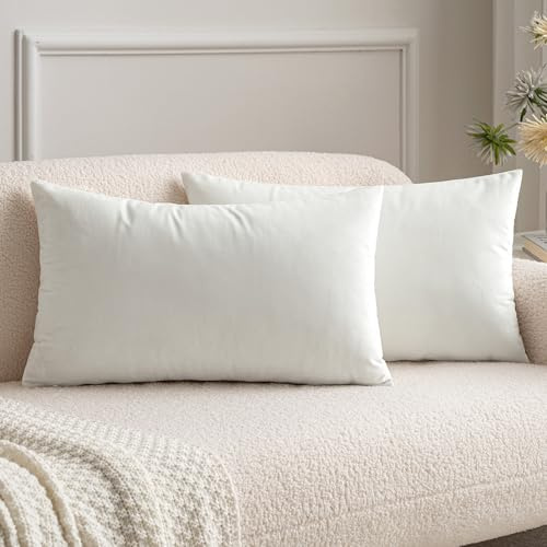 MIULEE 2er Set Kissenbezug 30x50 cm samtkissen couchkissen Weiß | Kissenhülle Dekorative Dekokissen Sofakissen Wurfkissenbezug mit Verstecktem Reißverschluss Sofa Schlafzimmer