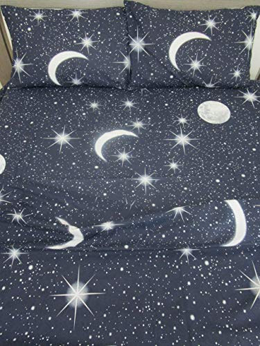 Pago Poco Completo Letto UNA PIAZZA e MEZZA Fantasia LUNA E STELLE 100% COTONE in Fibra Naturale