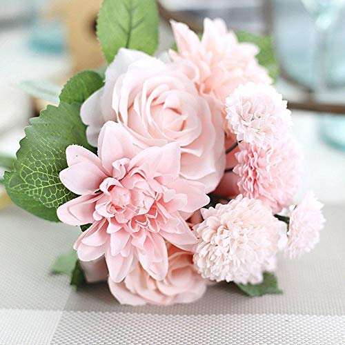 Aeromdale Bouquet de fleurs artificielles Dahlia Dahlia pour demoiselle d'honneur pour la maison, l'hôtel, le bureau, le mariage, le jardin, l'artisanat, la rose et le champagne 1 bouquet de 8