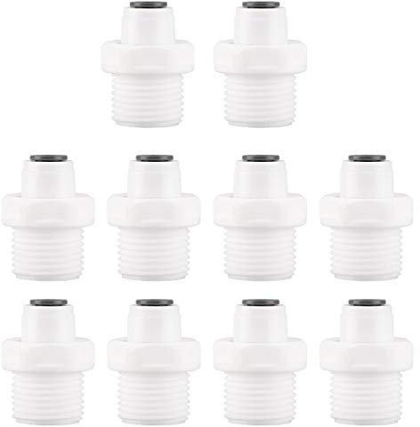 sourcing map 1/2 Inch BSP Male to 1/4 Inch OD Straight Quick Connect Water Purifiers Tube Fittings Push in to Tubing Hose Pipe Joint for RO Reverse Osmosis System 10pcs
