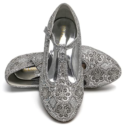 ELSA & ANNA Scarpe da principessa per ragazze - Scarpe con tacco 3cm - Scarpe per costumi Elsa glitterate per feste e compleanni - Tacchi alti per bambini (SIL21)