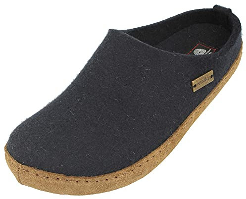 HAFLINGER Emils Toffel Filzpantoffel Hausschuh mit Ledersohle Unisex (Mittelblau 70) Gr 46