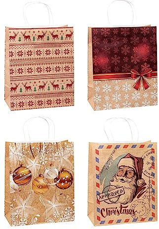 TSI Geschenktüten aus Kraftpapier WEIHNACHTEN, 12er Packung, Größe: Groß (HxBxT 32 x 26 x 13,5 cm), Art. Nr. 88311