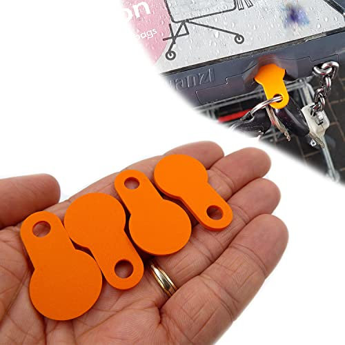 QP3D - Trolley Coin Token Shopping Set of 4 - Supermarket Keyrings Key - UK Pound Coin Cart - £1 Universal Bulk Size - Easy to Use (Orange)