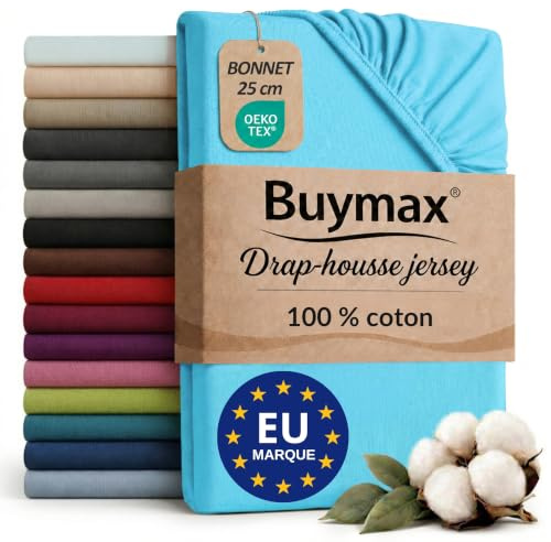 Buymax Spannbettlaken 180x200cm Baumwolle 100% Spannbetttuch Bettlaken Jersey, Matratzenhöhe bis 25 cm, Farbe Türkis