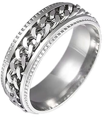 Gilieyer Edelstahl Spinner Ringe, 8MM Fidget Ring für Männer Schwarz/Blau/Silber Drehbar Cuban Link Intertwine/Doppelkette Daumenring Größe 6-11