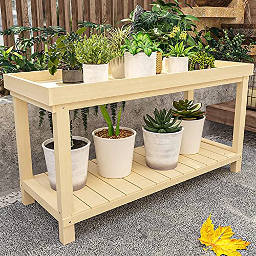QLLL - Banco da lavoro da giardinaggio con contenitore, tavolo da giardino con guardrail, multifunzione, colore: naturale