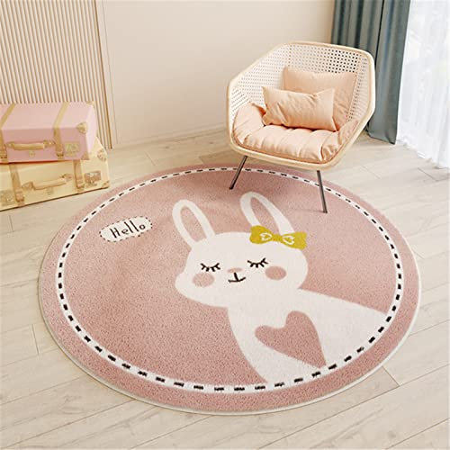 SWECOMZE Kinderzimmer Babymatte Weich Teppich Rund Babyzimmer Krabbeldecke rutschfest Spielmatte Baby Krabbelmatte Groß Kinderteppich Mädchen Jungen (Rosa Hase,80 * 80cm)