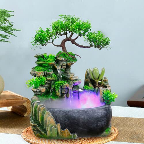 Tischplatte Brunnen, LED Wasserfall Desktop Brunnen mit Farbwechsel,zerstäubung Luftbefeuchter Dekor für Haus, Büro, Schlafzimmer Dekoration Simulation Steingarten