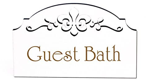 Guest Bath Türschild Schild Holz selbstklebend Ornamente Gästebad WC Deko 15,5 x 9,5 cm | Dekolando
