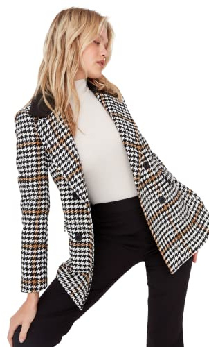 TRENDYOL Plaid da Donna Regular Doppiopetto Tessuto Blazer Coat, Grigio., 42