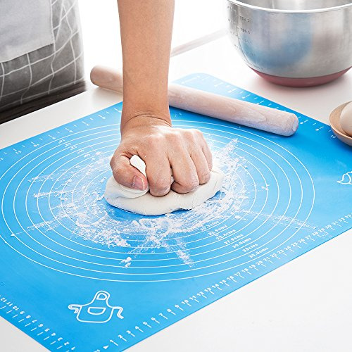 Silicone Baking Mat, Non Stick Pastry Mat with Measurement (Blue, 60×40cm) | Food Grade Dough Rolling Mat for Kitchen Counter, Thick Baking Mats for Pizza Cake Bread Cookies Fondant Pasta