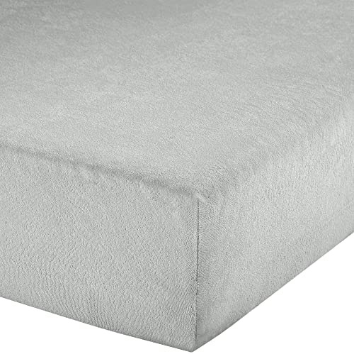 Erwin Müller Spannbettlaken, Spannbetttuch Erding Frottee-Stretch Silber Größe 90x190 cm - 100x200 cm - hautsympathisch, kuschelig, bügelfrei, Rundumgummi