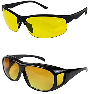 Boolavard Lot de 2 paires de lunettes de vision nocturne pour conduite – Lunettes de soleil polarisées anti-reflets unisexes UV400, Verres jaunes, 55m