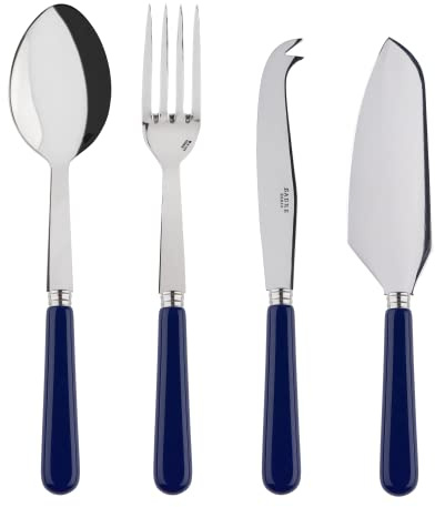 SABRE PARIS - Essential-Set, 4-teilig - Pop - Tortenheber mit Klinge & Großes Käsemesser - Edelstahl & Acryl - Spülmaschinenfest - Marineblau